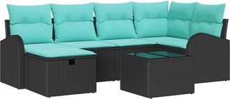vidaXL Conjunto De Sof&aacute; De Jard&iacute;n 7 Uds. Negro Rat&aacute;n Sint&eacute;tico Vidaxl