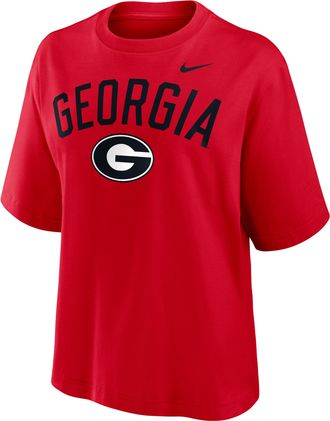 Nike Georgia Arch Over Logo Boxy Nike Womens College T-Shirt in Red | 01CM65NGBN-KMG