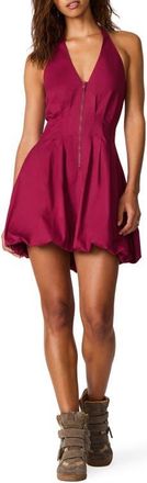 Steve Madden Dianna Halter Neck Stretch Cotton Minidress in Dark Red at Nordstrom, Size Medium