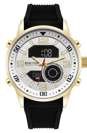 Kenneth Cole Reaction Analog Digital Silicone Strap Chronograph Watch, 46mm in Black at Nordstrom Rack