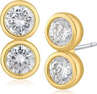Kenneth Jay Lane Double Cubic Zirconia Bezel Stud Earrings in Gold Plated at Nordstrom