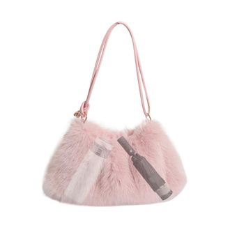 Generic Shoulder Bag - Large Capacity | Plush Tote Bag Soft Handbag for Women and Girls for Daily Use, Travel, Party, Date and Outdoor Activities, pink, rifer