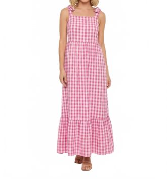 Ichi Felica Tie Strap Midi Dress In Very Berry Gingham