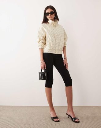 Mango Dots - Giacca accollata in 100% cotone con zip beige e nera a pois-Neutro