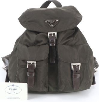 Prada Green Khaki Nylon Leather Backpack (Pre-Owned)