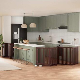 vidaXL Puerta De Perros Plegable 12 Paneles Madera &Aacute;lamo Marr&oacute;n 960 Cm Vidaxl