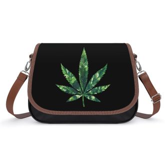 Generic Abstract Weed Crossbody Bags for Women Fashion Leather Shoulder Handbags With Adjustable Strap