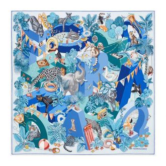 Ferragamo Silky Scarves, female, Multicolor, Size: ONE SIZE Jungle Party Print Silk Scarf