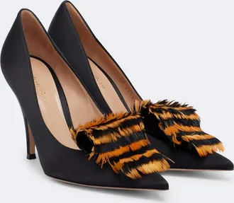 Gianvito Rossi Feather-trimmed satin pumps