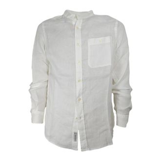 Woolrich Linnen overhemd met bandkraag - Heren - Casual Overhemden - Wit - S - Linnen - Overhemden