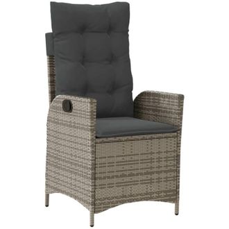 vidaXL Sill&oacute;n Reclinable De Jard&iacute;n Con Cojines Rat&aacute;n Sint&eacute;tico Gris Vidaxl