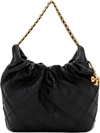 Tory Burch Tassen, Dames, Zwart, ONE Size, Leer, Fleming Mini Hobo Tas