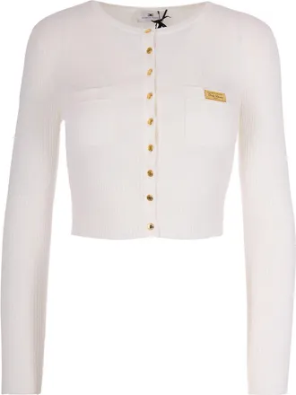 Elisabetta Franchi Fitted Ribbed Knit Top With Button Closure