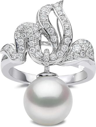 Yoko London Anello Duchess in oro bianco 18 carati con diamanti e perle - Argento