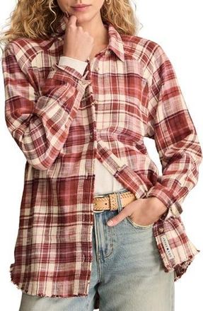 Lucky Brand Frayed Plaid Button-Up Tunic Shirt in Burgundy Plaid at Nordstrom Rack, Size X-Small