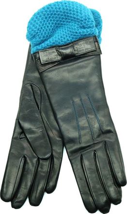Portolano Leather Gloves with Knit Cuffs in Black/Teal at Nordstrom Rack, Size 6.5
