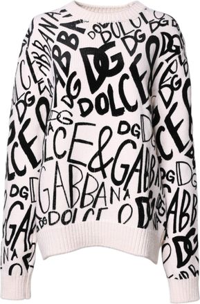 Dolce & Gabbana Womens Logo-Print Virgin Wool Sweater White