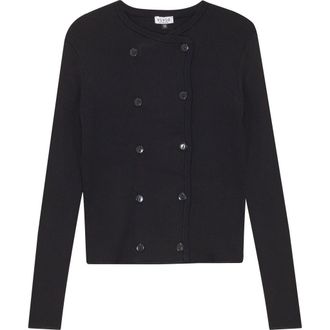 Vivid Double Breasted Button Front Cropped Knit Cardigan in Black at Nordstrom, Size Xx-Large