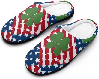 Generic Four Leaf1 Clover U.S. Flag Funny Mens Cotton Slippers Soft Non-Slip Rubber Sole House Slipper Indoor Outdoor