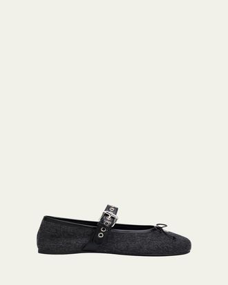 Miu Miu Flannel Leather-Strap Ballerina Flats