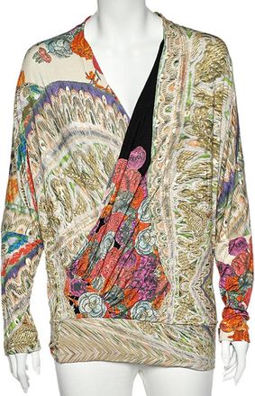 Roberto Cavalli Class Cavalli Multicolor Printed Knit Draped Top