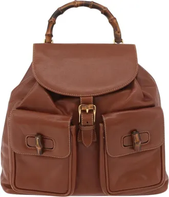 Gucci Vintage Bamboo Leather Brown Leather Backpack Bag (Pre-Owned)