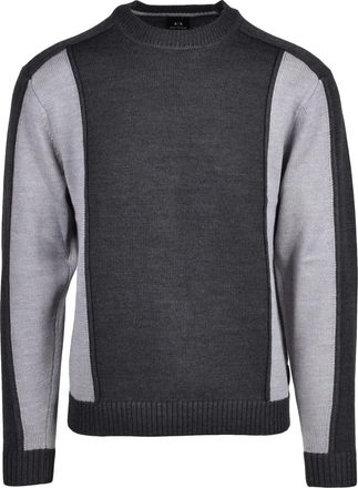 A|X Armani Exchange Grey Two-Tone Knit Wool-Blend Sweater