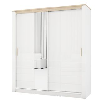 Dmora Guardarropa 2 Puertas Lunenb, Armario Dormitorio 5 Estantes, Perchero, Apertura Corrediza, 199x217h Cm Blanco Mate
