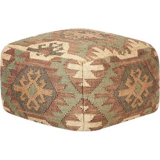 Beliani Puf De Yute Marr&oacute;n Verde Rojo Beige 50 X 50 Cm Reposapi&eacute;s Lana Geom&eacute;trico Cumbum