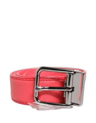 Dolce & Gabbana Lambskin Leather with Silver Metal Buckle Belt - Pink