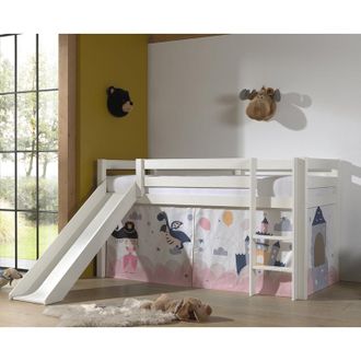 M&S Collection M&s - Cama De Media Altura 90x200 Con Tobog&aacute;n, Somier Y Funda Fairy Vipack Pino Blanco