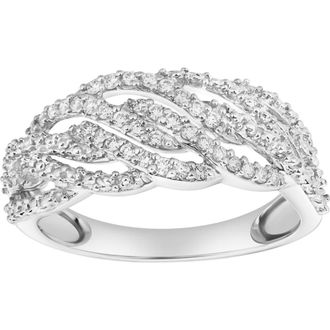 LuvMyJewelry Amika 14K Gold Round Diamond Studded Woven Band Ring - 0.2cts in 14K White Gold at Nordstrom, Size 5