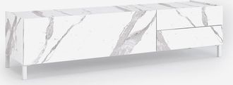 Aqa Mobile Tv Design Made In Italy Con Cassetti Top Effetto Marmo Alvea - Bianco - Marmo Calacatta