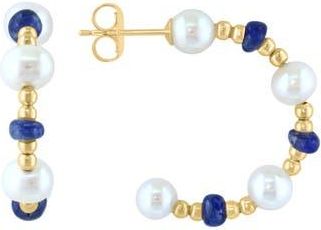 Effy 14K Yellow Gold 3.5-4.5mm Freshwater Pearl & Sapphire Beaded Hoop Earrings in Multi at Nordstrom Rack