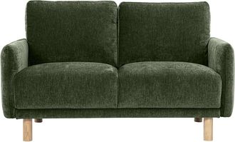 Miliboo Sof&aacute; De Dise&ntilde;o De 2 Plazas En Tela Efecto Terciopelo Verde Kaki Y Madera Clara Bono