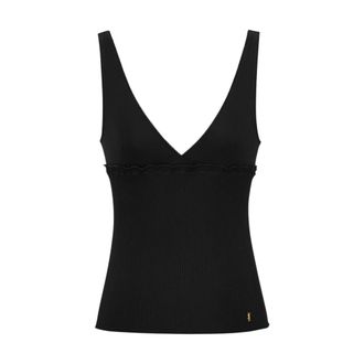 Saint Laurent Ribbed Silk Tank Top - female - Saint Laurent - Sleeveless Tops - Black - L - Tops