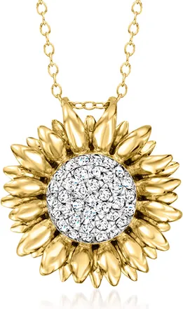 Ross-Simons Diamond Sunflower Pendant Necklace in 18kt Gold Over Sterling