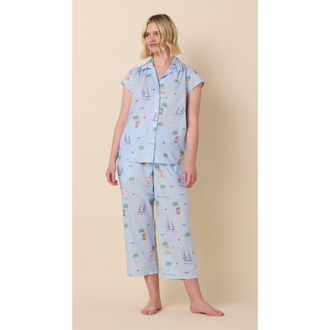 The Cats Pajamas Luxe Pima Capri Print Set in Summer Sailaway at Nordstrom, Size X-Large
