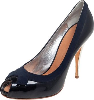 Giuseppe Zanotti Navy Blue Patent Leather Peep Toe Pumps