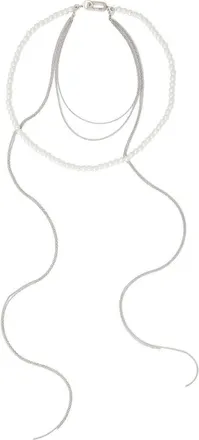 AllSaints Imitation Pearl Mixed Chain Multi Strand Necklace in Pearl/warm Silver at Nordstrom