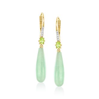 Ross-Simons Jade and. Peridot Drop Earrings With White Topaz Accents in 18kt Gold Over Sterling