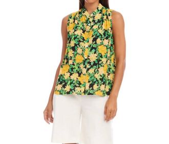 Karen Kane Sleeveless Button-Front Top In Floral Print