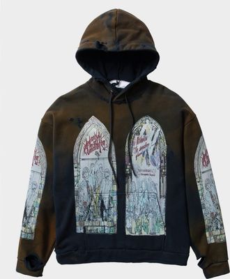 Who Decides War by Ev Bravado Mens Motley Hooded Pullover in Distressed Cotton
