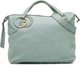 Gucci Pre-owned Womens Leather Handbag With Logo - Light Blue - One Size