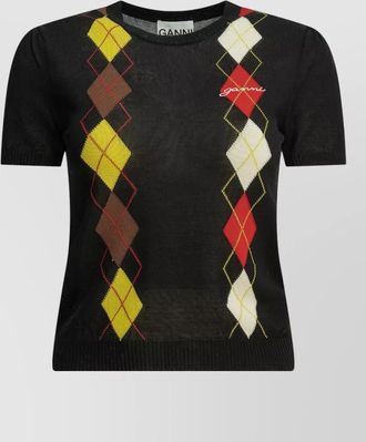 Ganni argyle cotton sweatshirt