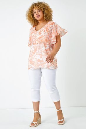 Roman Floral V-Neck Chiffon Overlay Top
