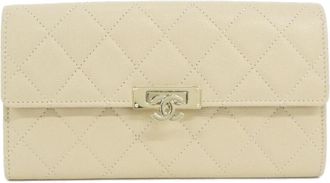 Chanel Beige Grained Calfskin Long Wallet (Bi-Fold) (Pre-Owned)