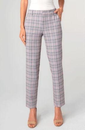 Liverpool L.A. Kelsey Plaid Tapered Pants in Grey/Blush Plaid at Nordstrom, Size 14P