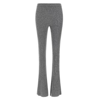 Pinko Leggings, female, Gray, Size: XS Grey Crystal Embellished Ribbed Knit Trousers