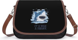 Generic Its Was A Shark Womens Leather Crossbody Bags with Adjustable Strap Casual Printed Shoulder Handbag